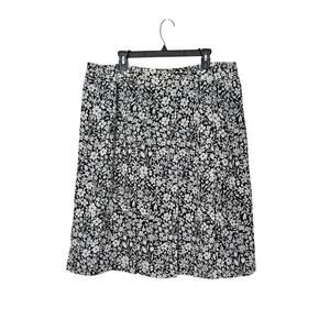 Charter Club Pleated Midi Black/White Floral Skirt Size 16W Cottagecore
